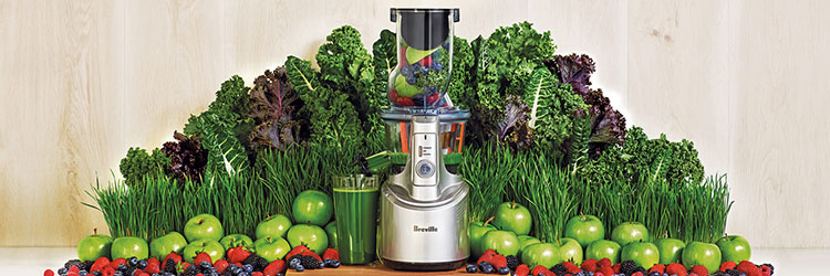 Breville Juicer Surrounded By Fruit and veg