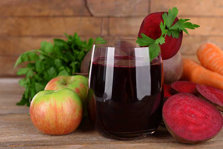 Glass of prepared beet juice