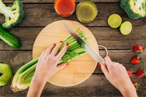 Prepping celery for making celery juice